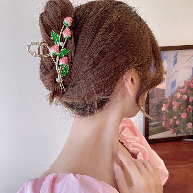 Kẹp Tóc Kim Loại Hình Trái Dâu Mới