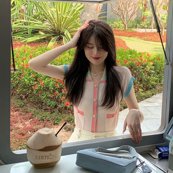 Áo Thun Polo Tay Ngắn Dáng Ôm Màu Sắc Tương Phản Thời Trang Mùa Hè Dành Cho