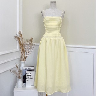Đầm maxi 2 dây xếp li đính nút