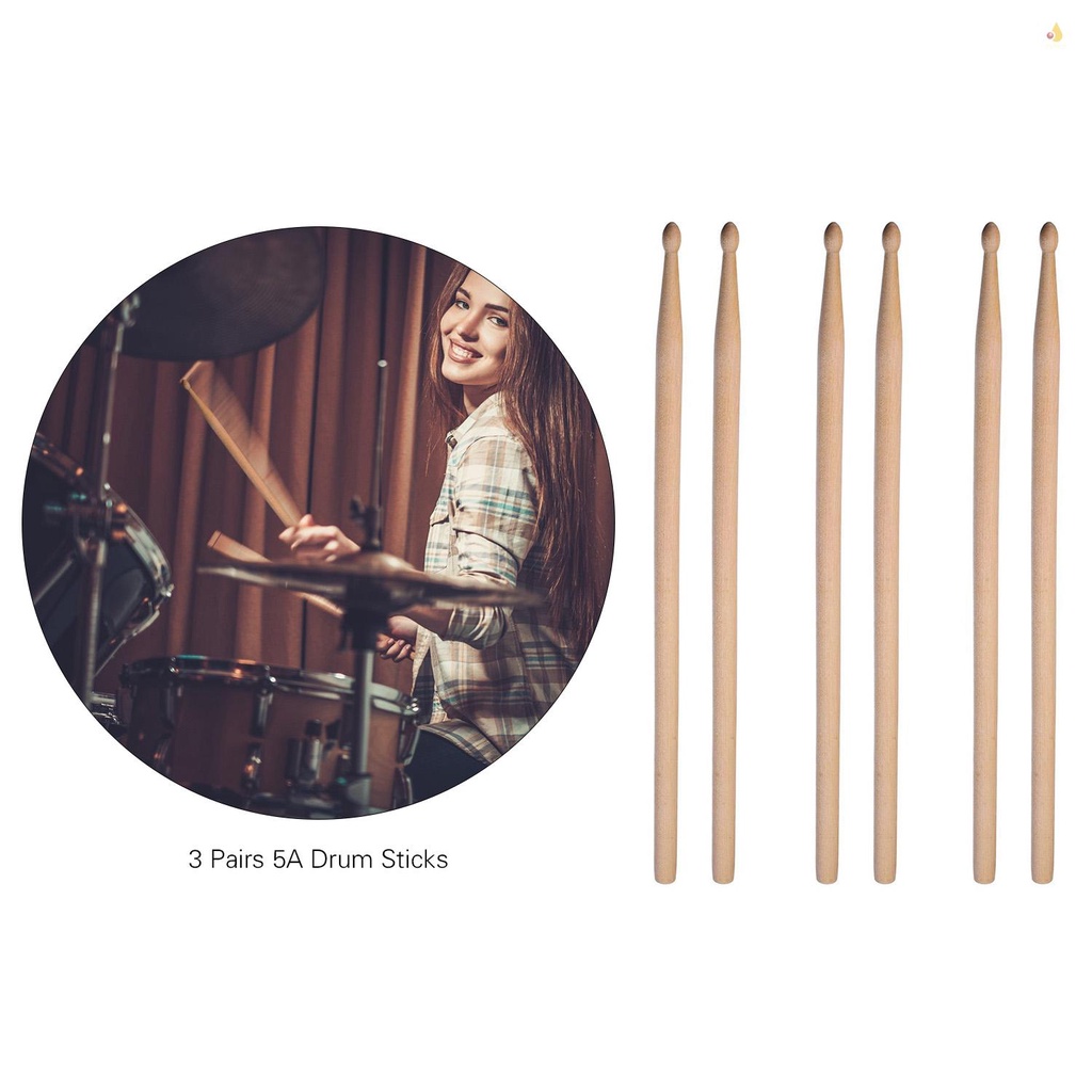 Bộ 3 Cặp Gậy Đánh Trống 5A 5A Kèm Túi Đựng Tiện Dụng