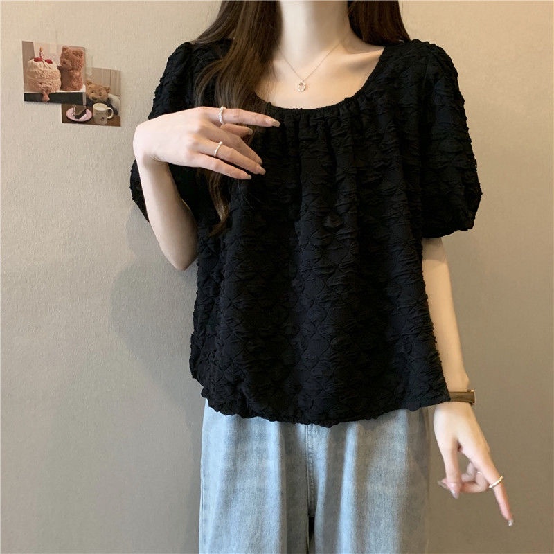 Áo Sơ Mi Chiffon Tay Ngắn Phồng Cổ Vuông Dáng Rộng Phong Cách Phương Tây Thời Trang Mùa Hè Cho Nữ