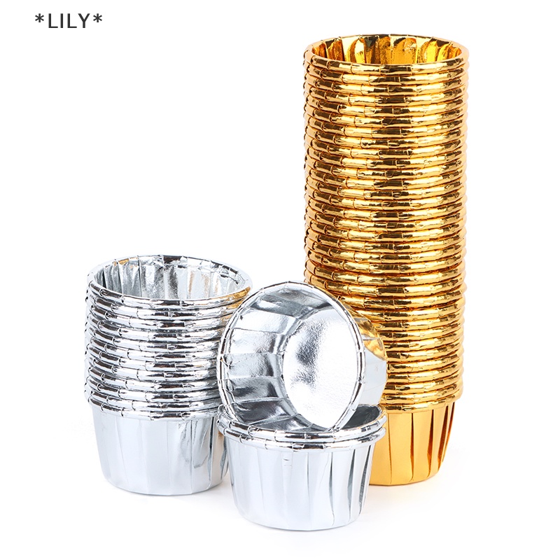 LILY 50 cái nhỏ cupcake lá cupcake wrapper giấy vàng bạc cupcake Baking cup uuu