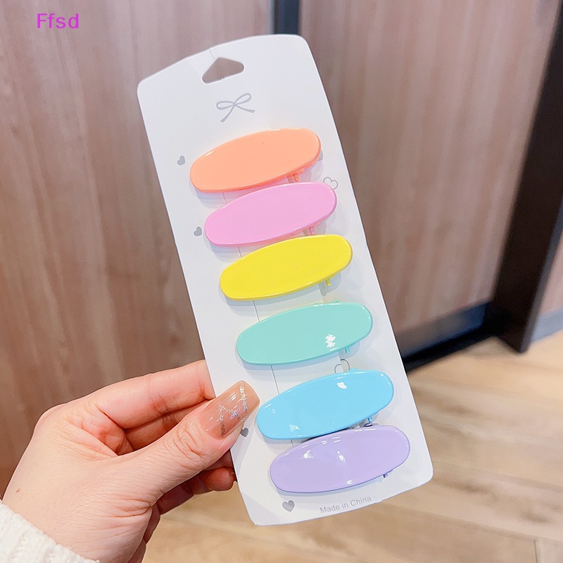 Set 6 Kẹp Tóc Acrylic 4cm Màu Trơn Thời Trang Mùa Hè Cho Bé Gái