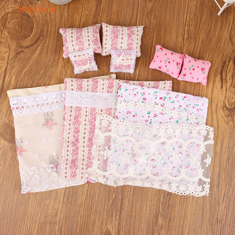 1 Bộ Chăn Ga Và Vỏ Gối Phối Ren Tỉ Lệ 1: 12 Cho Nhà Búp Bê