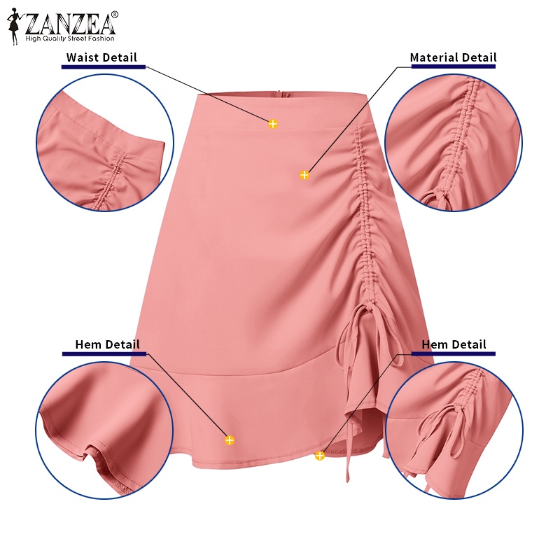 Chân váy ngắn ZANZEA lưng cao có rút dây thời trang cho nữ