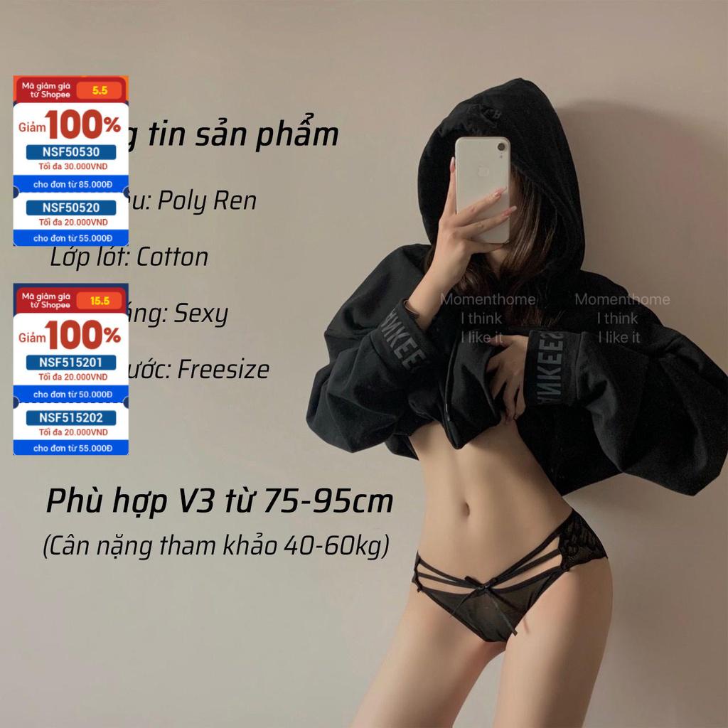 Quần lót nữ ren tơ cao cấp cạp thấp đan dây cánh bướm sexy Ptstore - Q197