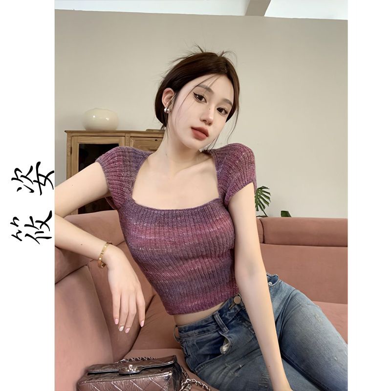 Áo Dệt Kim Kẻ Sọc Thời Trang Retro Quyến Rũ Cho Nữ