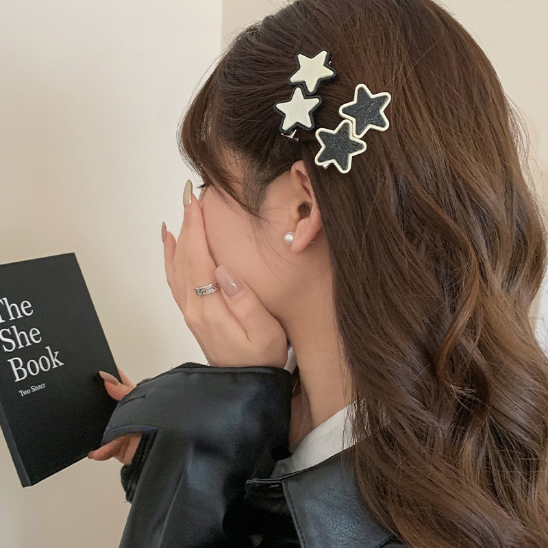 Y2k Kẹp Tóc Hình Ngôi Sao Năm Cánh Bằng Kim Loại Màu Bạc Dễ Thương Cho Nữ