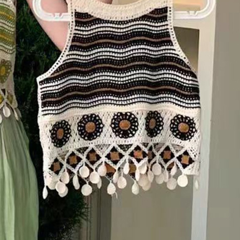 Áo Dệt Kim Họa Tiết Dễ Thương Ngọt Ngào Phối Dây Tua Rua Cho Nữ