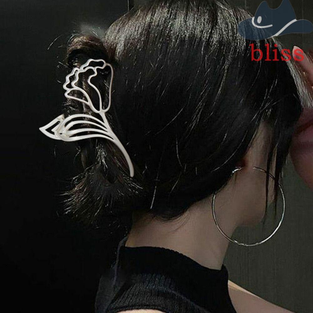 Kẹp Tóc Kim Loại Hình Hoa Hồng / Cá Mập Thiết Kế Đục Lỗ Thanh Lịch Sáng Tạo Cho Nữ