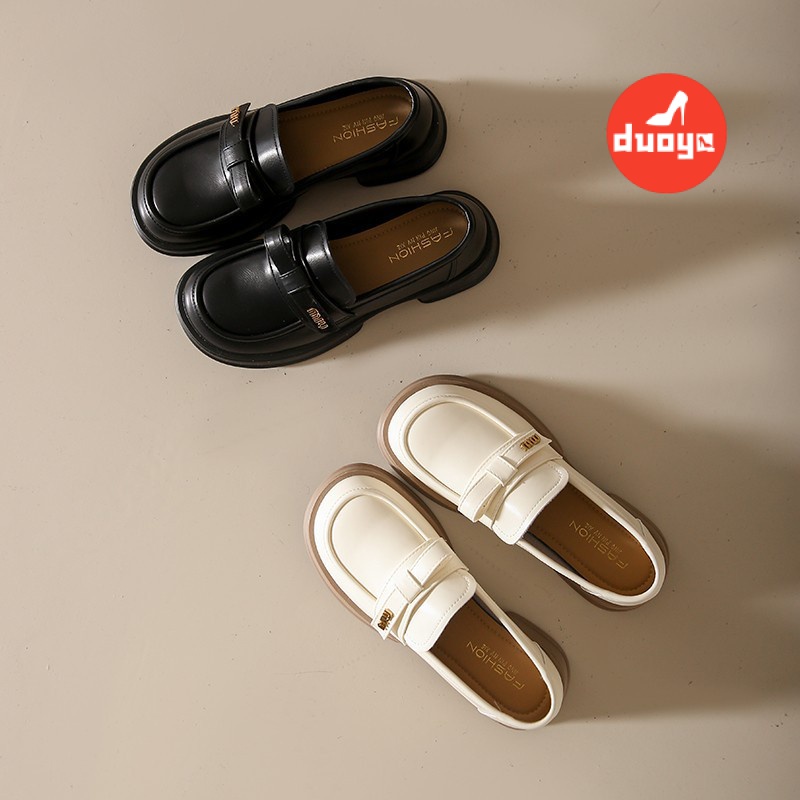 Duoya Tóc Thẳng ~ [Hàng Có Sẵn] Giày Lười Da Thắt Nơ Phong Cách Anh Quốc Cho Nữ Miễn Phí Vận Chuyển