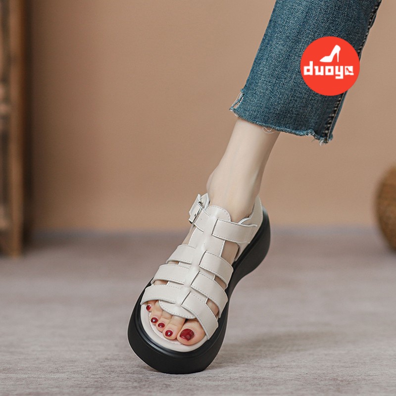 Duoya Tóc Thẳng ~ [Hàng Có Sẵn] Giày Sandal Đế Dày Bằng Da Mềm Đế Dệt Rỗng Thời Trang Cho Nữ Miễn Phí Vận Chuyển