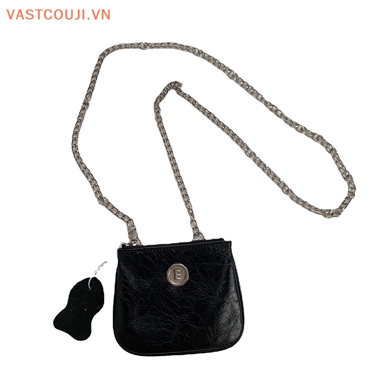 Túi Da PU Đeo Chéo Mini Phối Khóa Kéo Màu Bạc / Đen Thời Trang Cho Nữ
