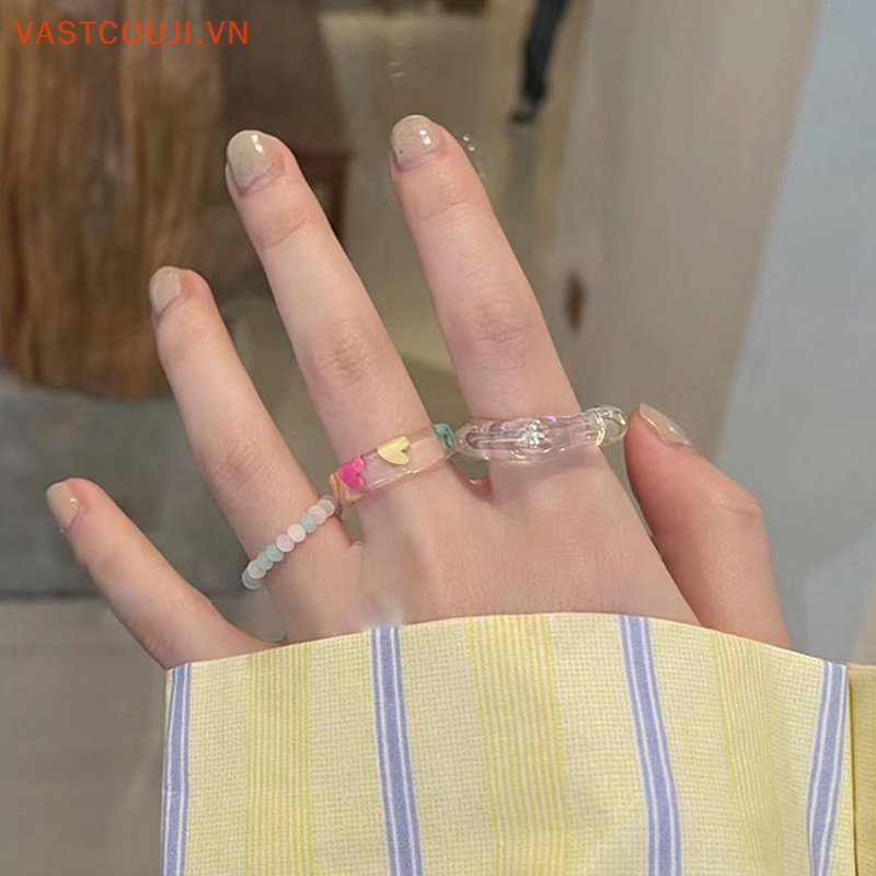 Bộ 2 Nhẫn Đính Đá Opal Hình Trái Tim Phong Cách Bohemian Thời Trang Mùa Hè Cho Nữ