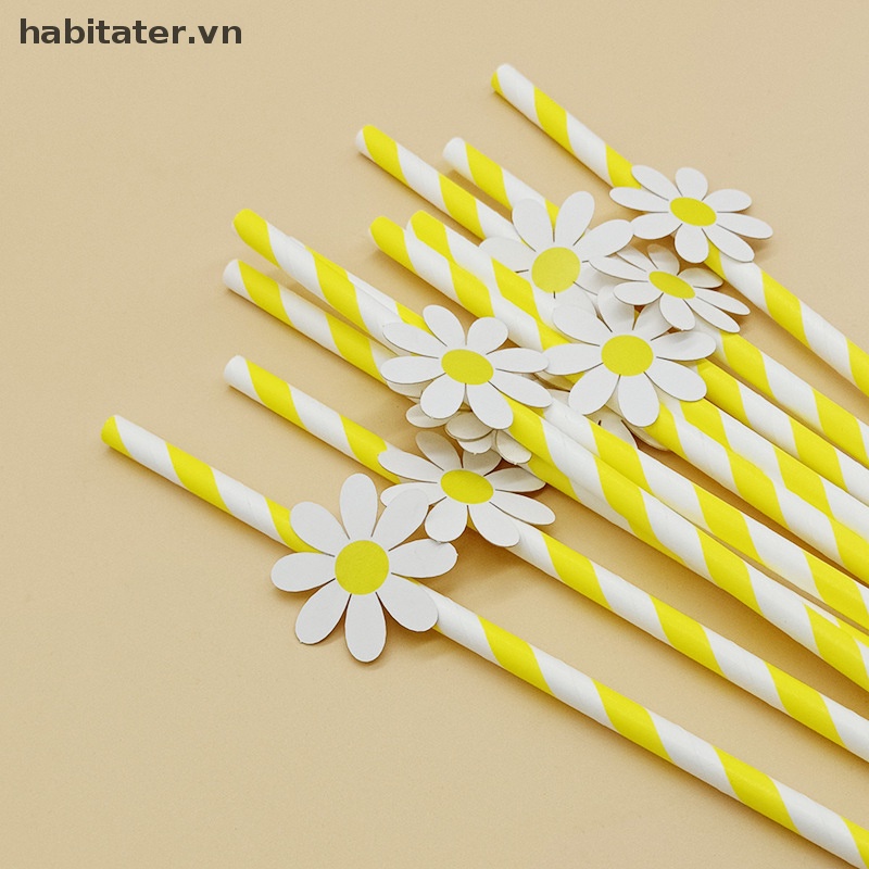Set 10 Ống Hút Giấy Hình Hoa Cúc Dùng Một Lần Trang Trí Tiệc Sinh Nhật / Đám Cưới