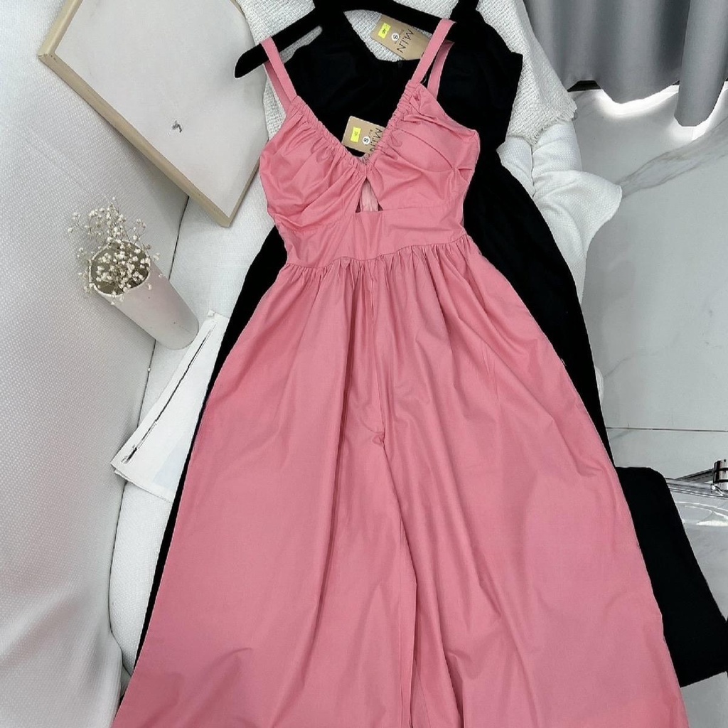 Jumpsuit Chililuu hồng baby chít eo nhún vòng 1 có mút siêu chảnh | BigBuy360 - bigbuy360.vn