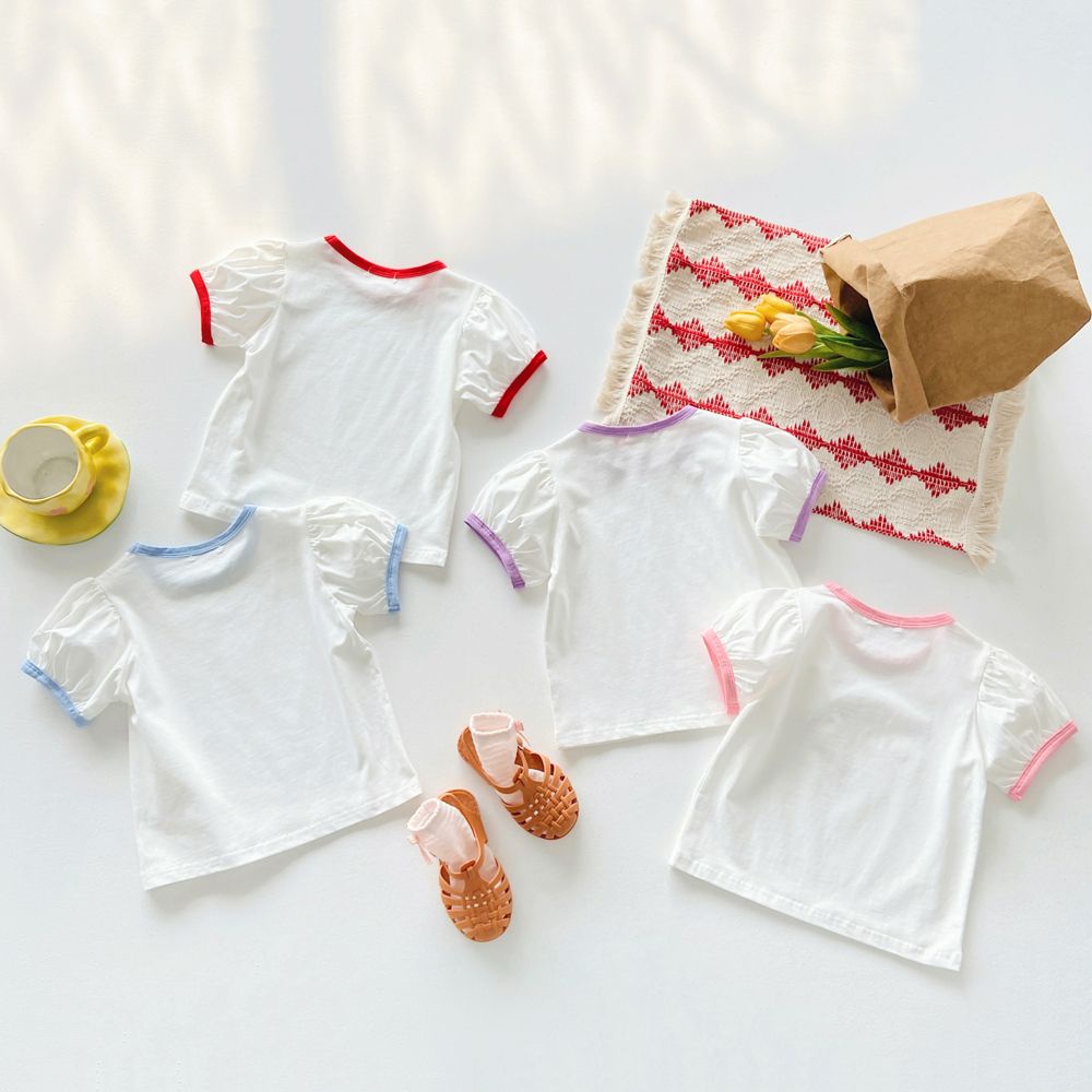 Áo Thun Cotton Tay Ngắn Phồng Thời Trang Mùa Hè Hàn Quốc 2023 Dành Cho Bé Gái