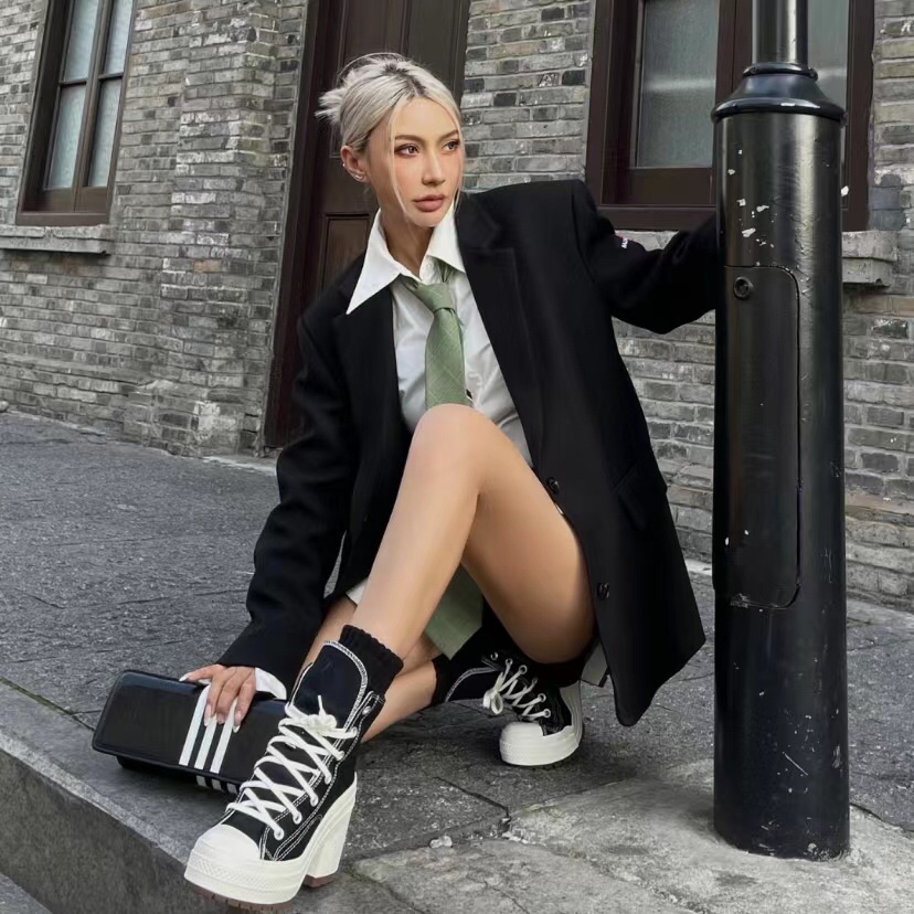 Giày Cao Gót Conv Chuck 70 De Luxe Đế Dày Màu Trắng Đen Phong Cách Vintage 2023