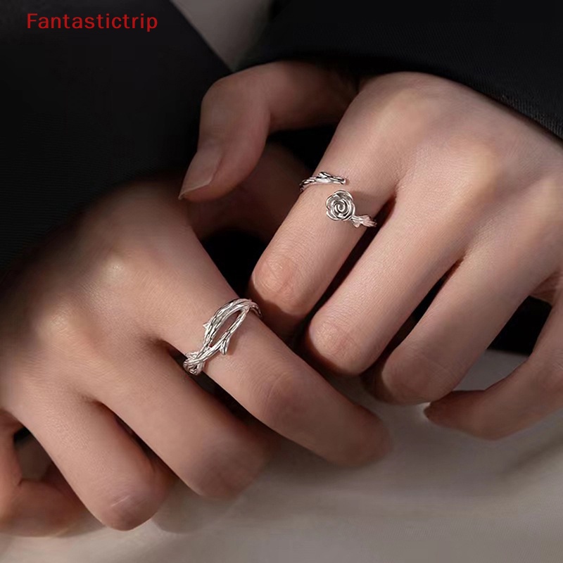 1 Cặp Nhẫn Đeo Tay Kim Loại Hình Hoa Hồng Sáng Tạo Có Thể Điều Chỉnh Kích Cỡ Cho Cặp Đôi