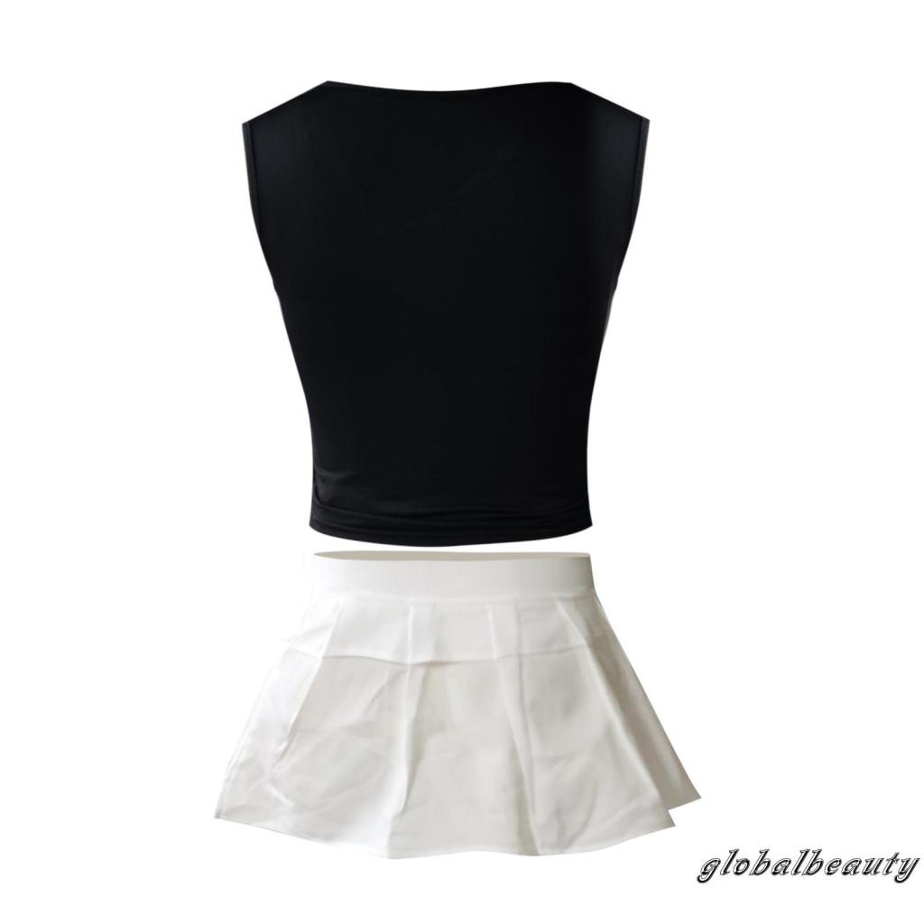 Bộ Áo Không Tay Cổ Đứng Không Tay Kèm Chân Váy Mini Lưng Thấp Thời Trang Mùa Hè Cho Nữ
