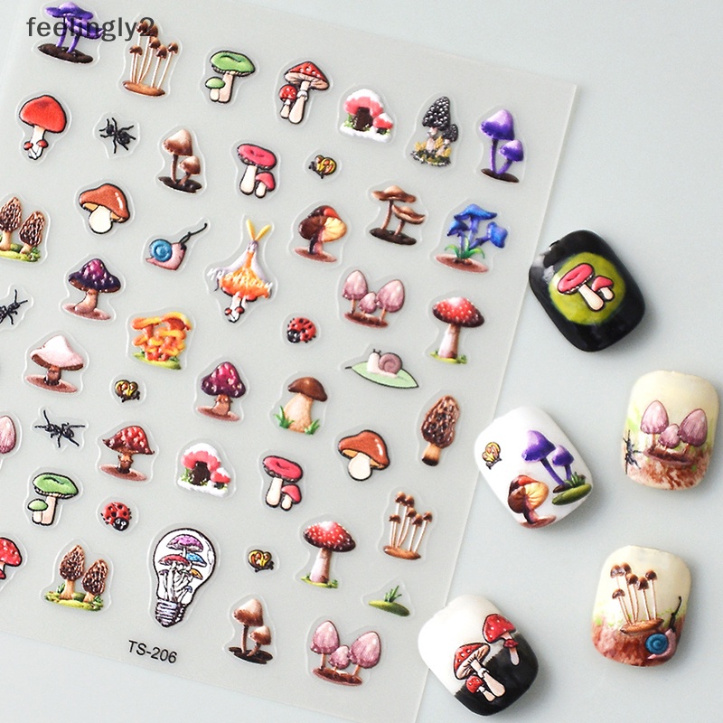 Miếng Dán Trang Trí Móng Tay Hình Nấm 5D Nhiều Màu Sắc