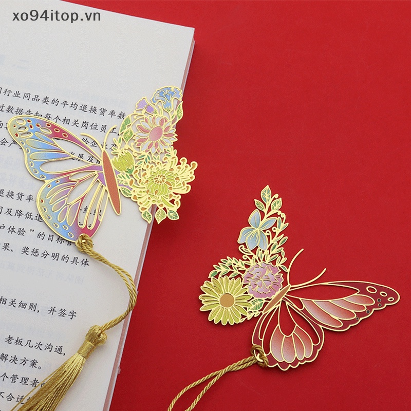 Xoitop Kẹp Đánh Dấu Trang Sách Bằng Kim Loại Họa Tiết Hoa Bướm Rỗng Phối Tua Rua Tinh Tế Phong Cách Trung Hoa Dành Cho Học