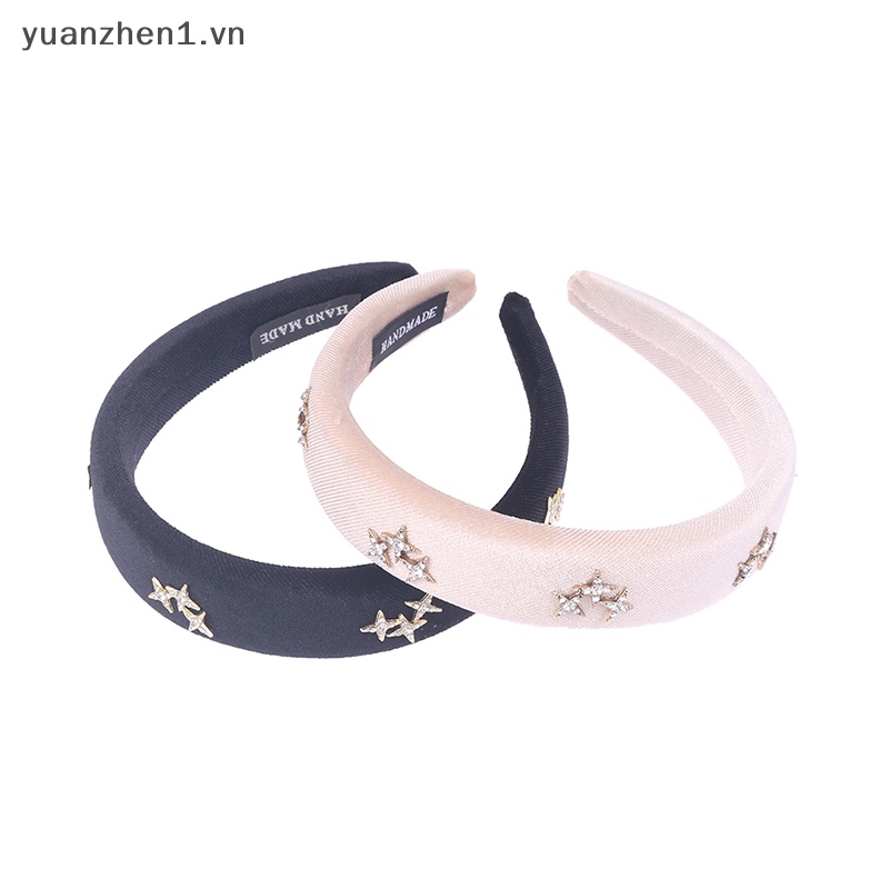 Băng Đô Nhung Đen Đính Đá Lấp Lánh Phong Cách Retro Cho Nữ