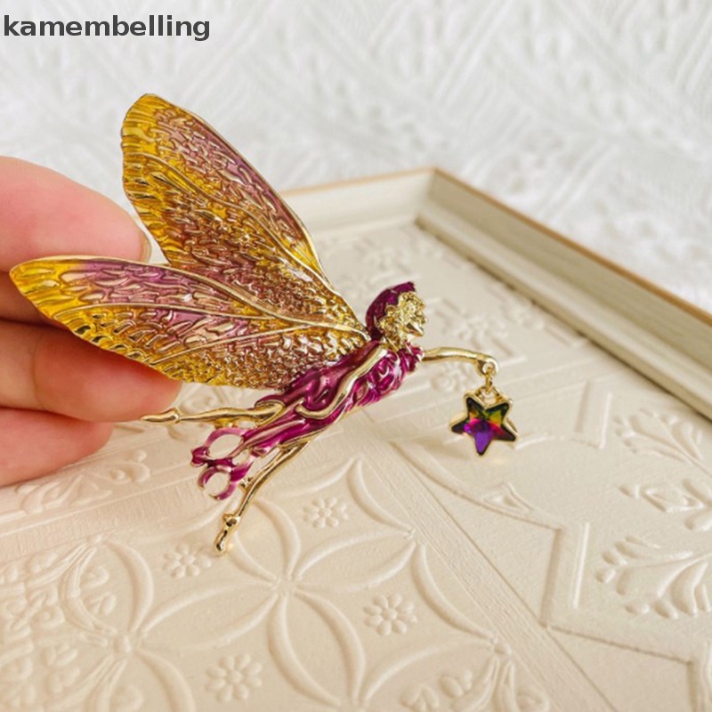 Kamembelling Ghim Cài Áo Hình Đôi Cánh Thiên Thần Màu Gradient Tráng Men Ngôi Sao May Mắn Phong Cách Vintage Phụ Kiện Cho Nữ EN