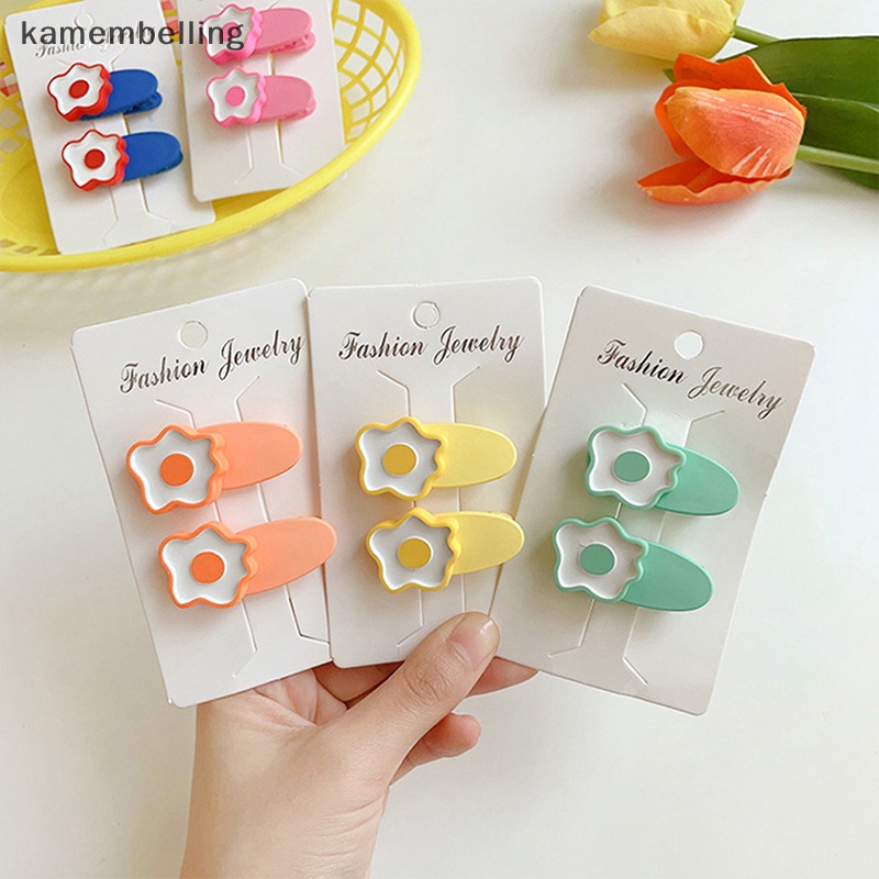 Set 2 Kẹp Tóc Hình Bông Hoa Màu Kẹo Ngọt Dễ Thương Cho Nữ