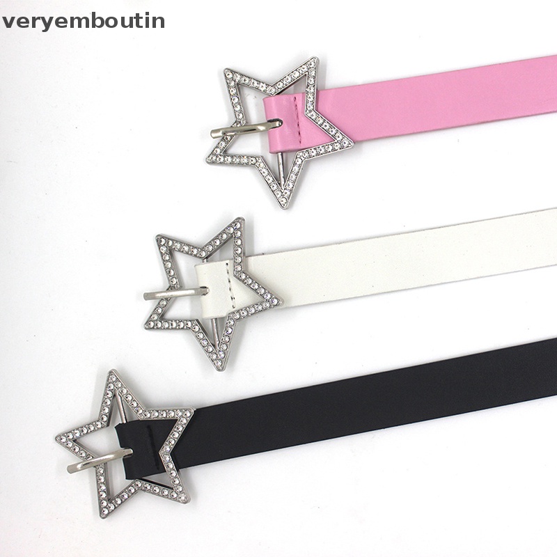 Thắt Lưng Da PU Màu Hồng Đính Ngôi Sao Năm Cánh Bằng Kim Loại Cho Nữ