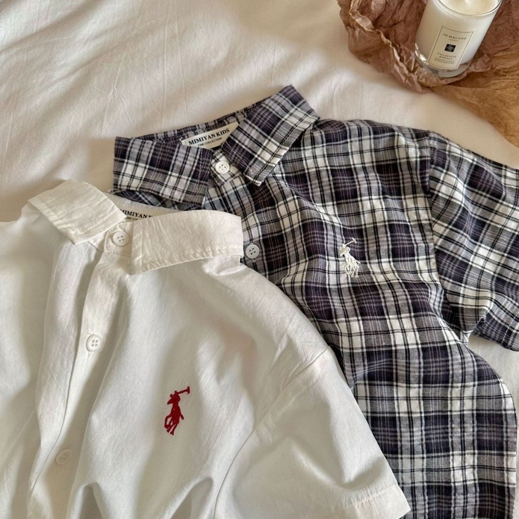 Áo Sơ Mi Ngắn Tay Thêu Họa Tiết Caro Thời Trang Mùa Hè Hàn Quốc Mới Cho Bé Trai Và Gái