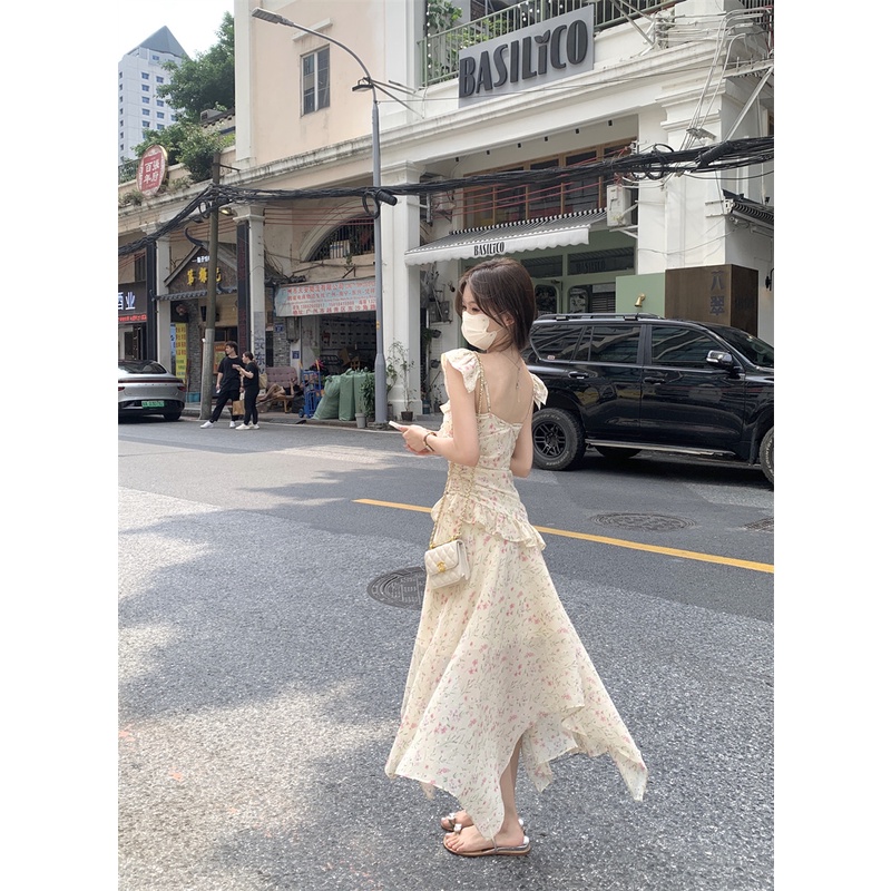 Đầm Dài Hai Dây Họa Tiết Hoa Xinh Xắn Thời Trang Cho Nữ