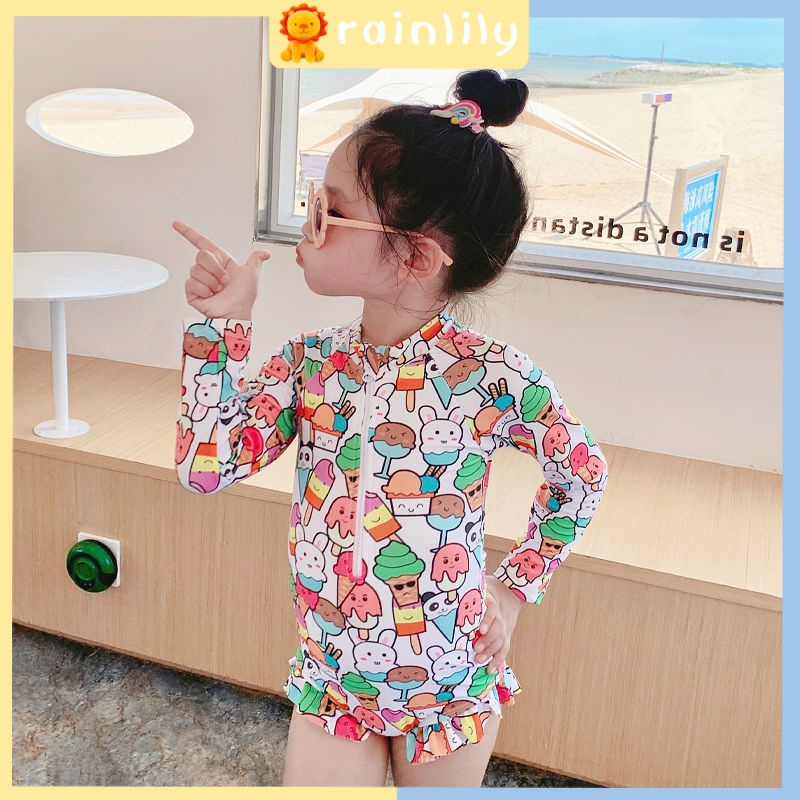 Bộ Đồ Bơi Một Mảnh Tay Dài Chống Nắng Dễ Thương Dành Cho Bé Gái