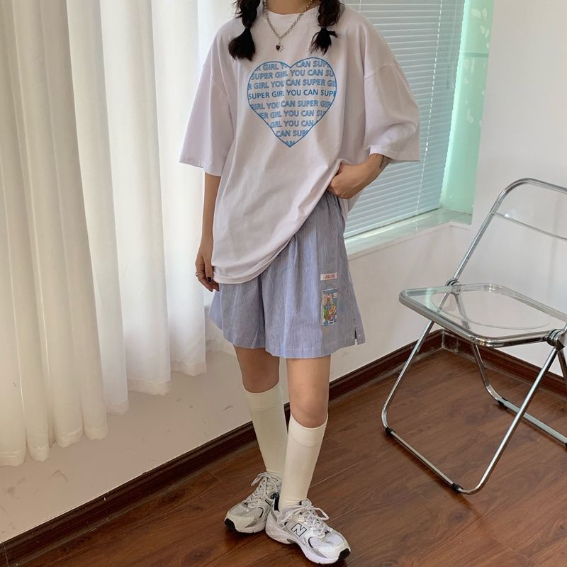 Quần Short Lưng Cao Ống Rộng In Họa Tiết Phong Cách Nhật Bản Thời Trang Mùa Hè Cho Nữ