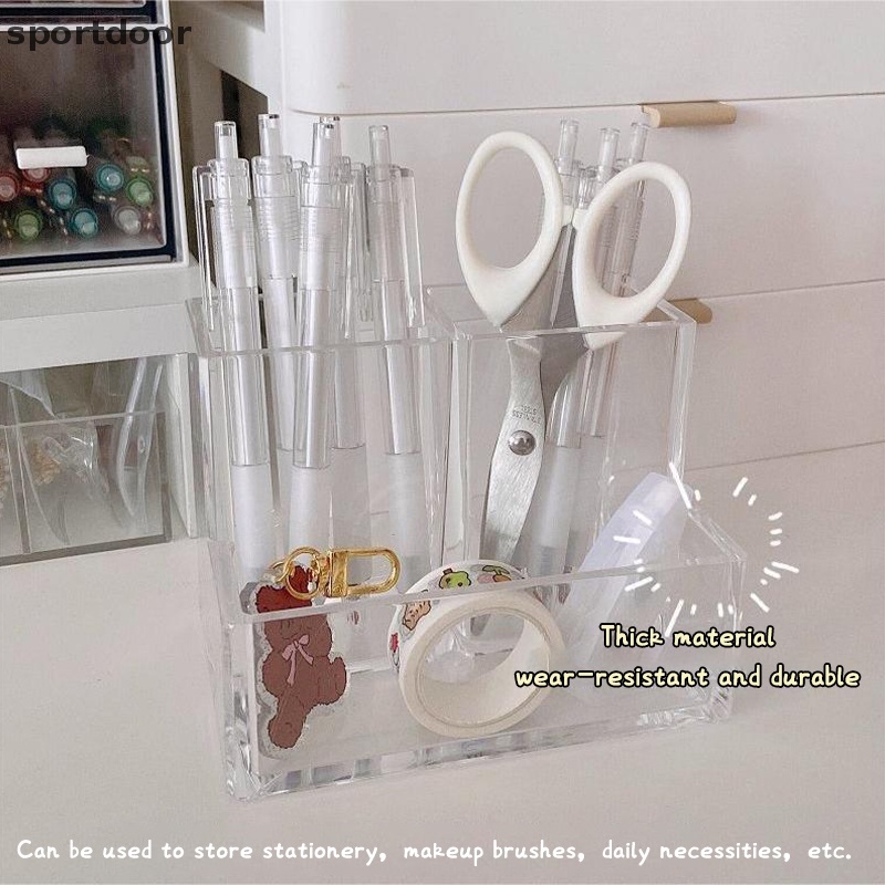 [sportoutdoor] Ins Kệ Đựng Bút Ba Ngăn Bằng Acrylic Trong Suốt Hình Vuông Sức Chứa Lớn Để Bàn Văn Phòng / Trường Học [out]