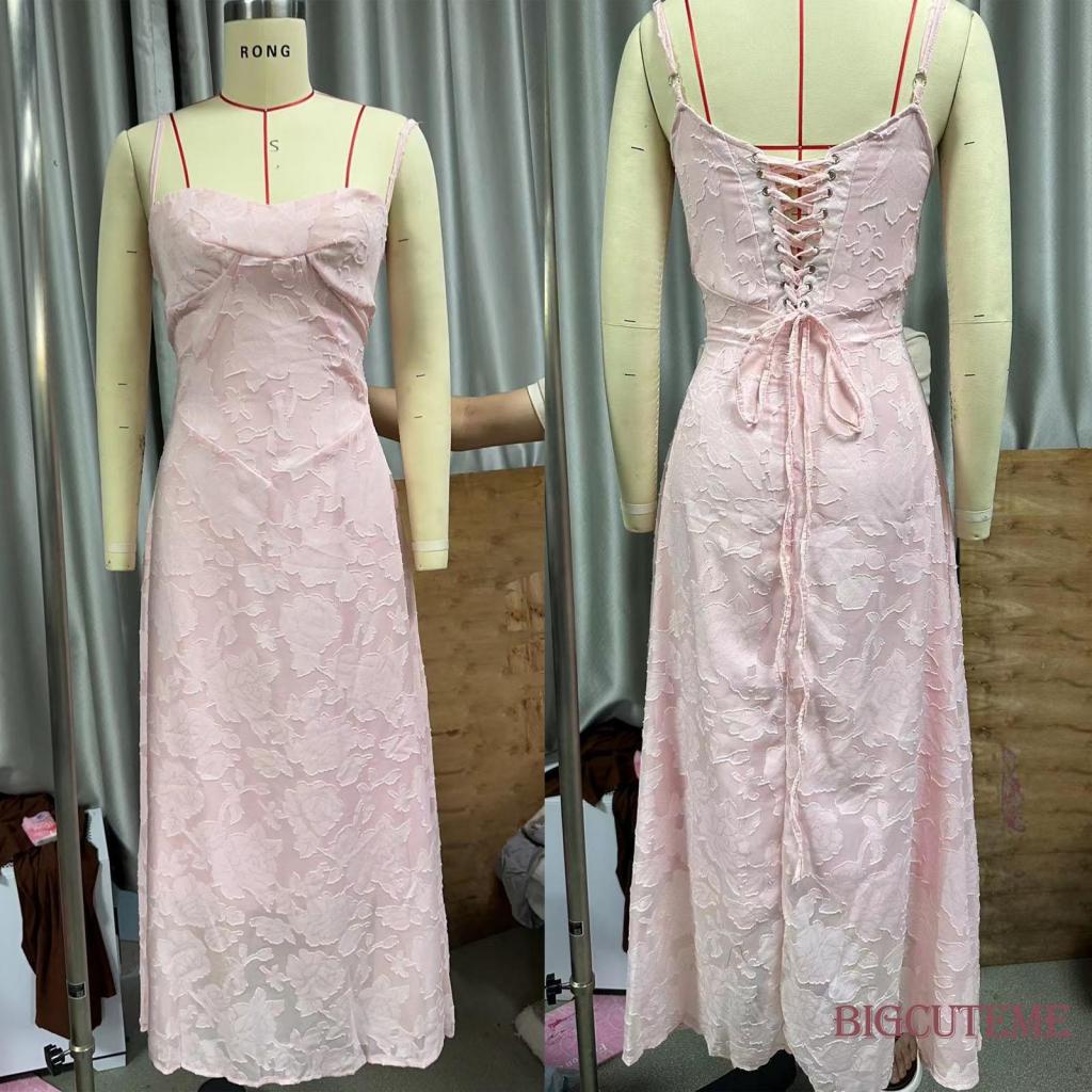 [] - Đầm Dài Hai Dây Phối Ren Hoa Hai Lớp Hở Lưng Thời Trang Đi Biển Mùa Hè Dành Cho Nữ