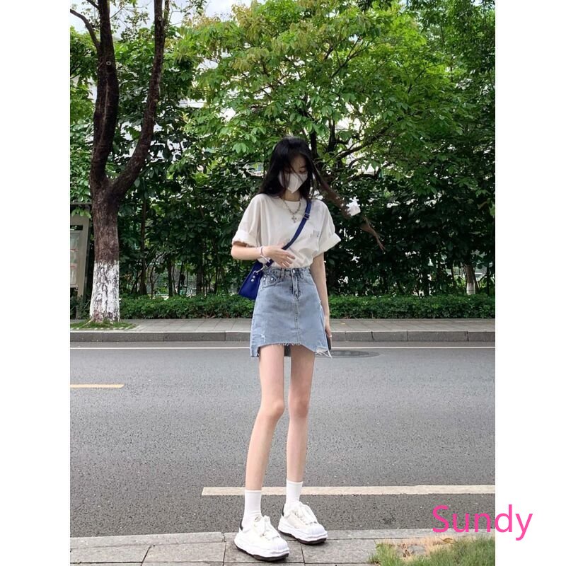 Chân Váy Jeans Lưng Cao Thiết Kế Đơn Giản Hợp Thời Trang