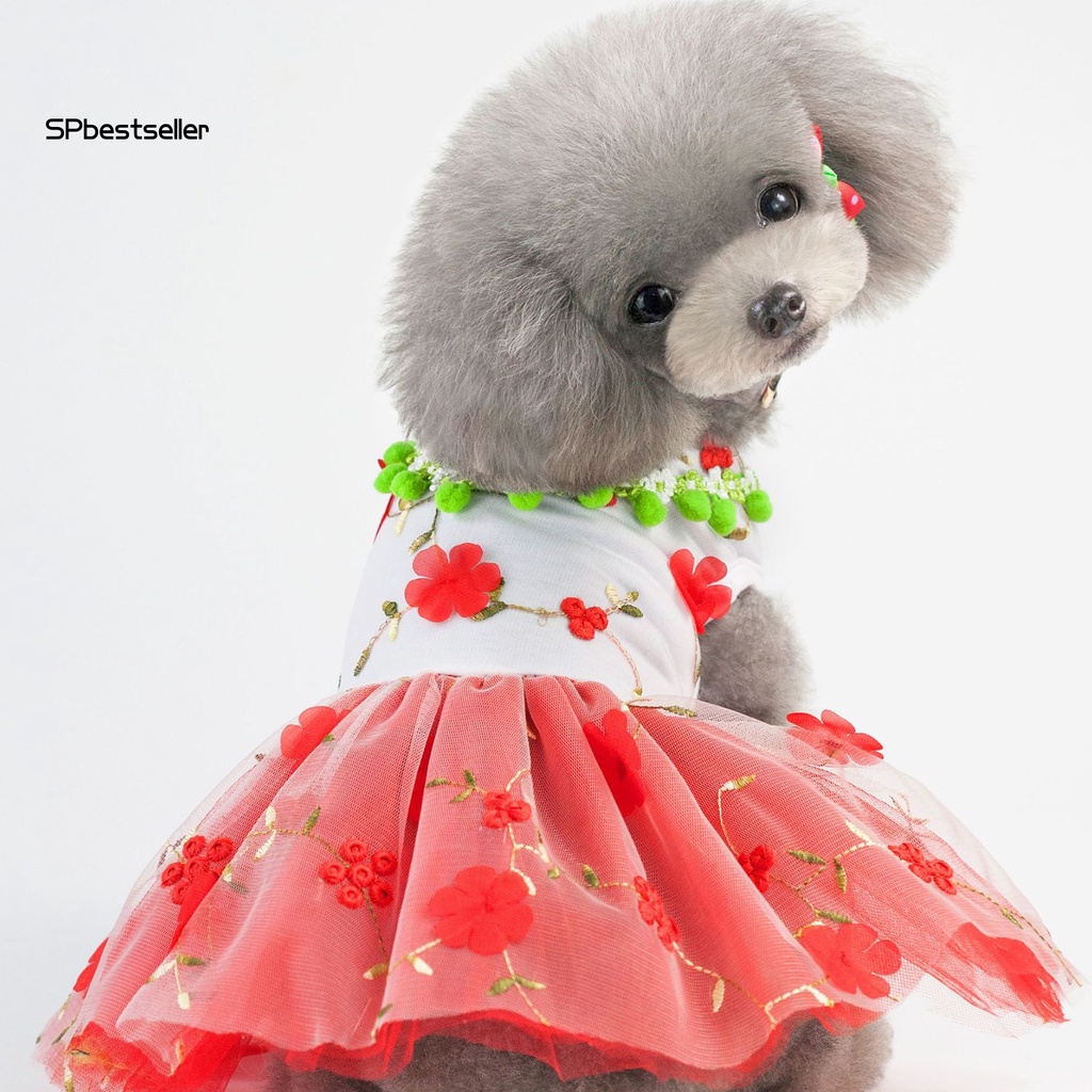 Đầm Không Tay Thêu Hoa Thời Trang Mùa Hè Cho Cún Cưng