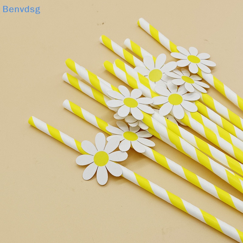 Set 30 Ống Hút Giấy Họa Tiết Hoa Cúc Dùng Một Lần Tiện Dụng