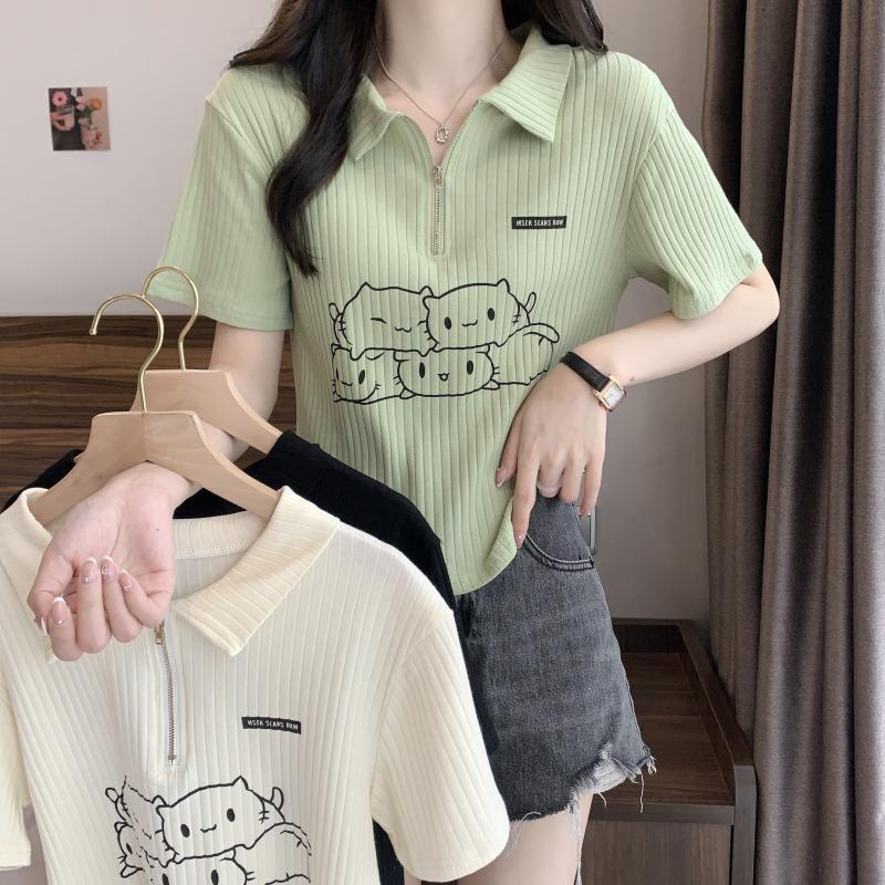 (40-125kg) Áo Thun Tay Ngắn Oversized Có Dây Kéo