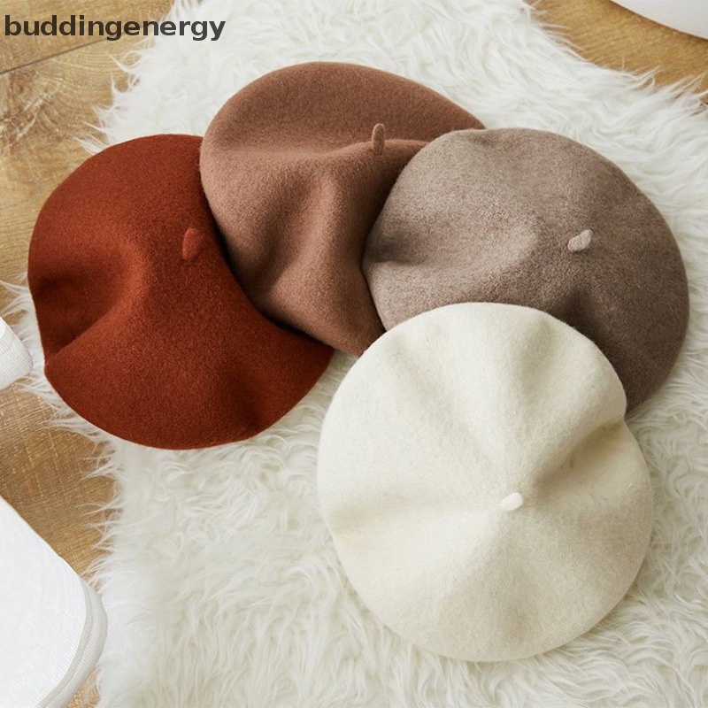 {BUDDI} Mũ Beret Len Màu Trơn Giữ Ấm Mùa Đông Phong Cách Retro Pháp Thanh Lịch Phù Hợp Với Nữ {BUDDI {buddingenergy}
