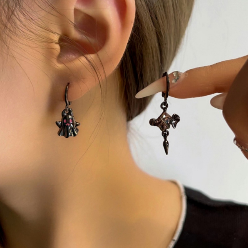 [Đặc trưng] Khuyên Tai Hình Thánh Giá Đính Đá Kim Cương Nhân Tạo Màu Đen / Hồng Phong Cách Gothic Punk Thời Trang Cho Nữ