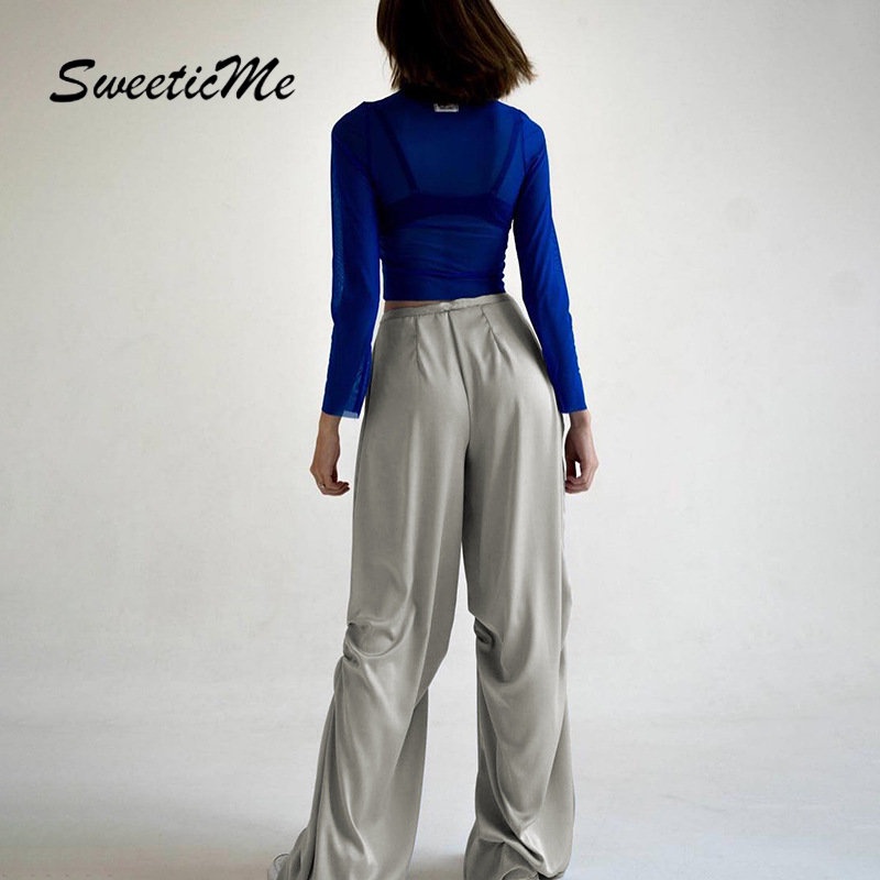 Quần Dài Lưng Vừa Màu Trơn Thời Trang Đường Phố 2023 Cho Nữ