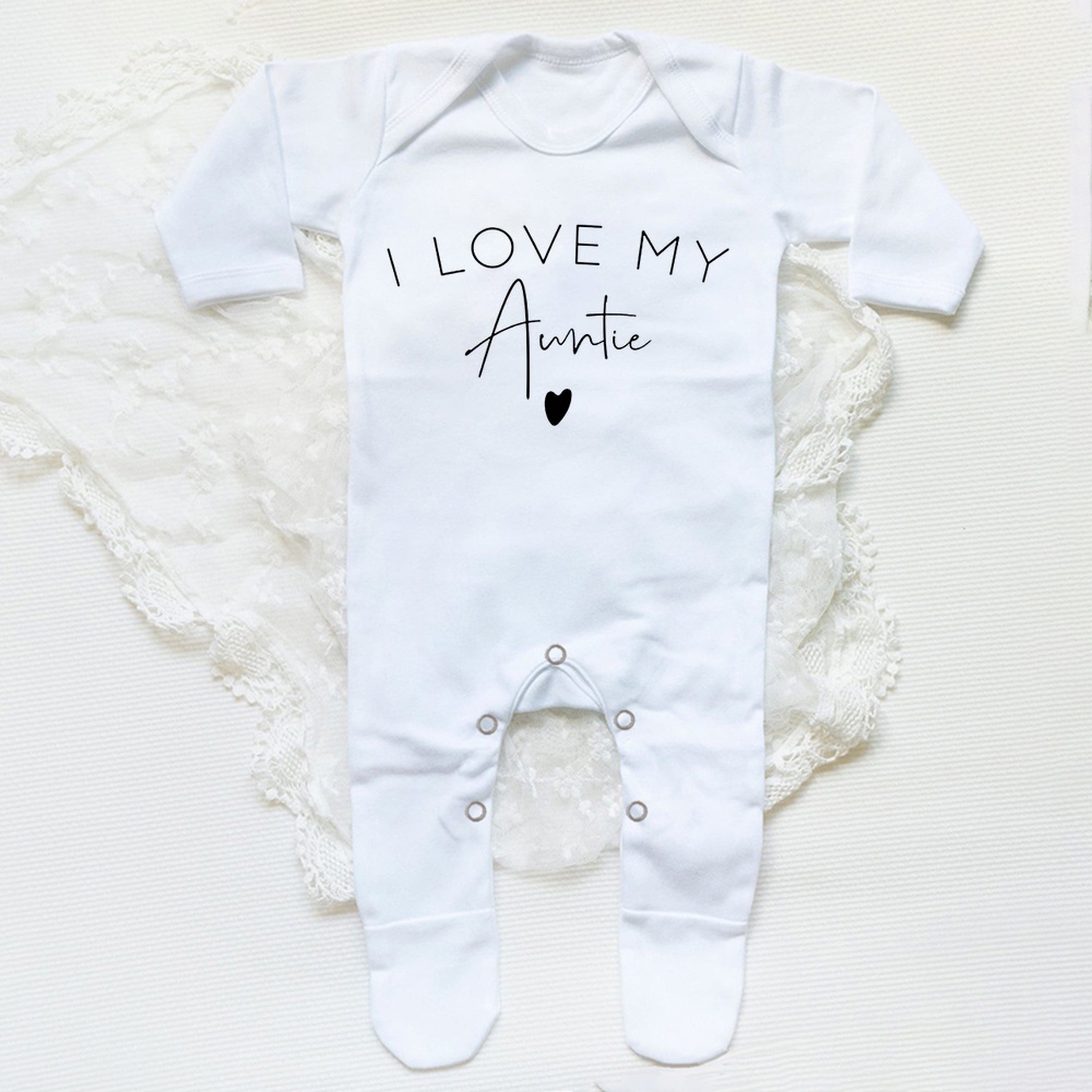 I love my Dad / auntie / mommy / uncle Áo Liền Quần Ngủ Màu Trắng Cho Bé Sơ Sinh