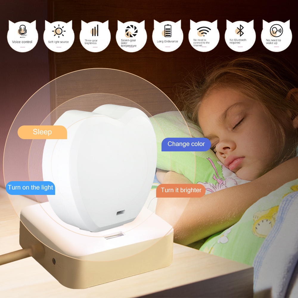 Đèn ngủ led thông minh điều khiển bằng giọng nói AI đèn led cảm ứng kích hoạt bật tắt bằng giọng nói ban đêm