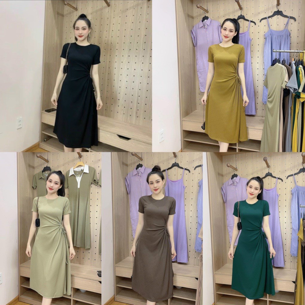 Váy bầu VT355 Đầm bầu thun tăm dây rút nhún eo dáng dài body Váy bầu đẹp mặc hè công sở suông xinh dự tiệc TIRA