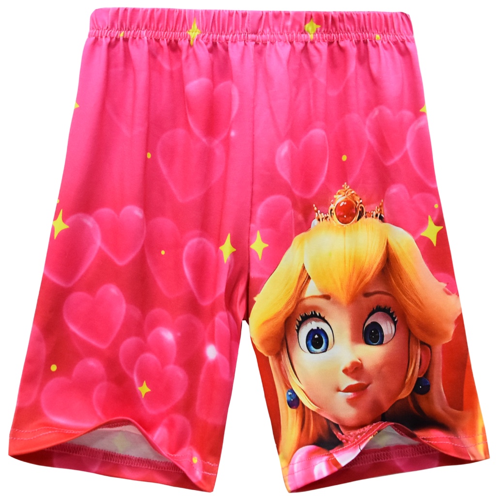 Bộ Trang Phục 2 Mảnh Gồm Áo Thun Tay Ngắn In Hình Mario / Công Chúa Đào / Quần short jeans Cho Bé