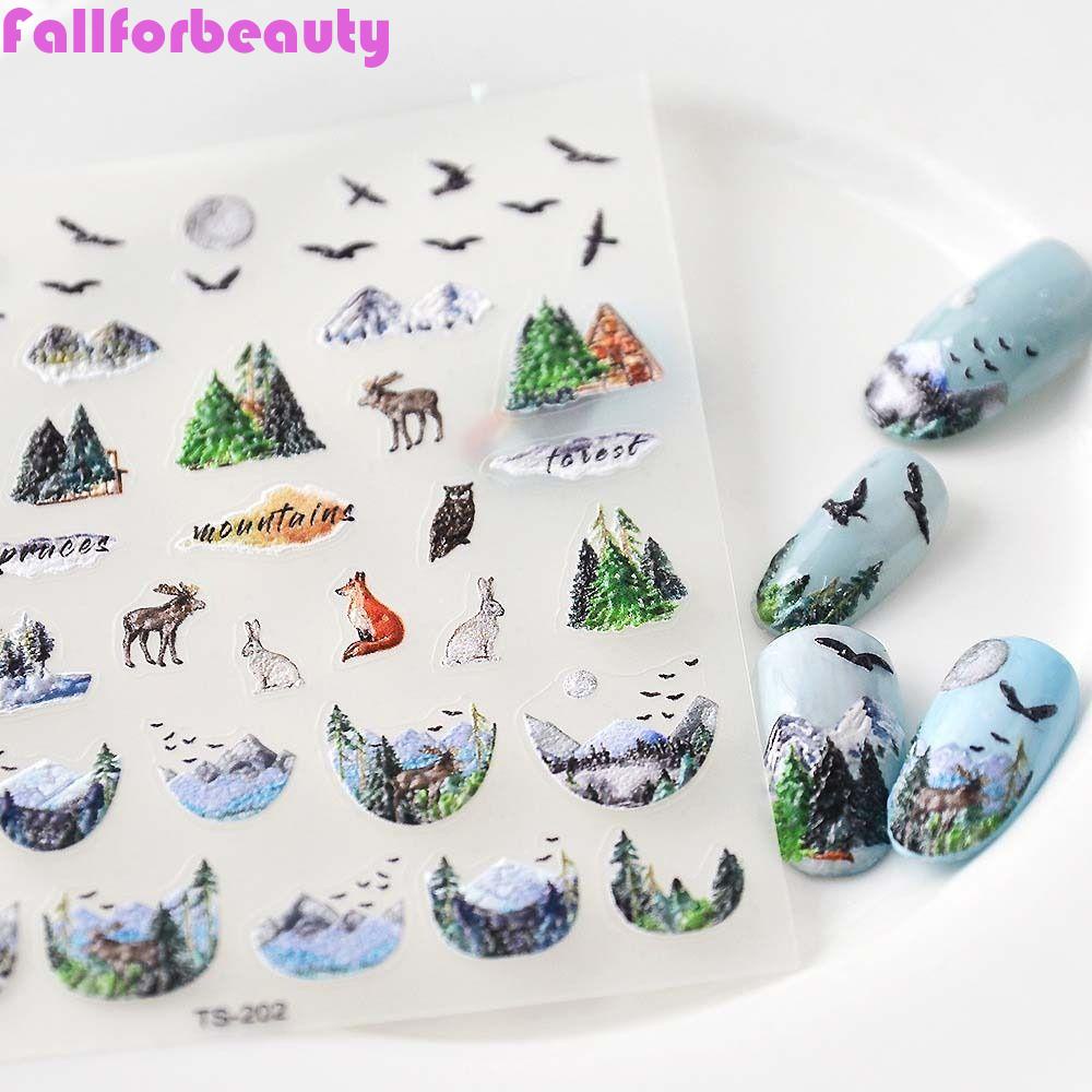 Miếng Dán Trang Trí Móng Tay Họa Tiết Chim Hạc Rừng Thời Trang Phong Cách Trung Hoa