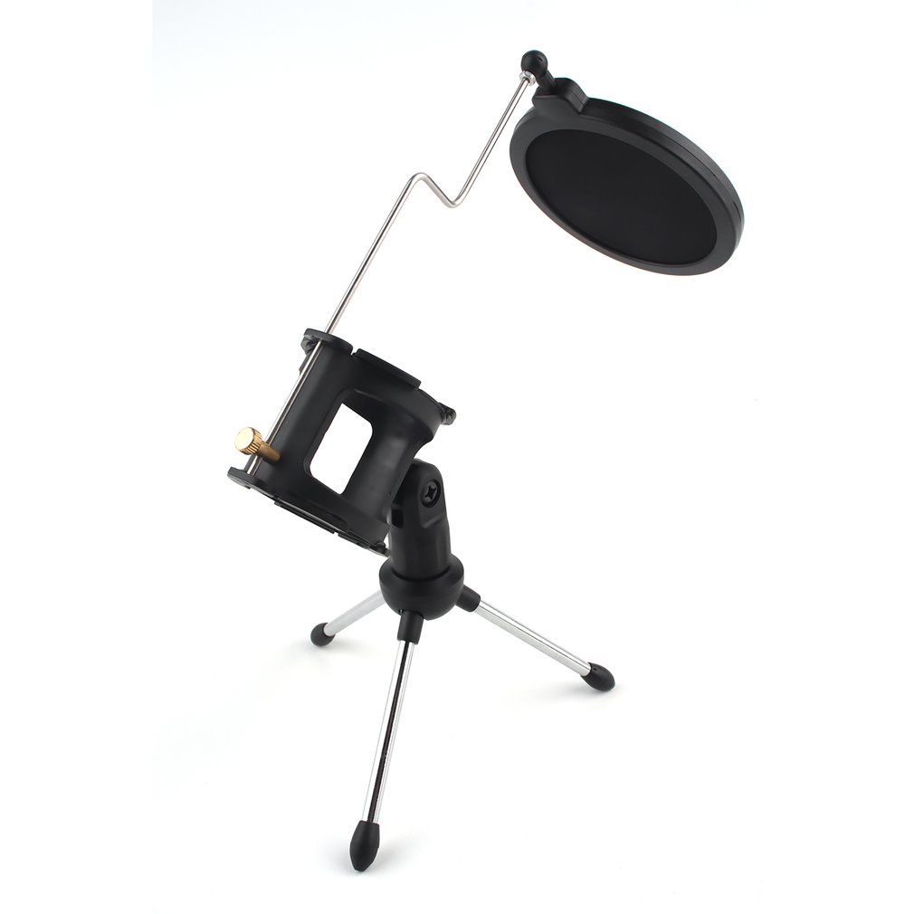 Microphone Tripod Stand Foldable Desktop Bracket With Shock Mount Mic Holder Clip And Filter [Q/11]