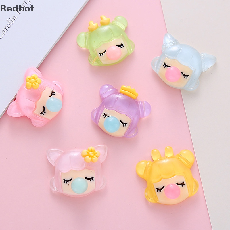 &lt; Redhot &gt; Bộ 5 Phụ Kiện Kẹp Tóc Dạ Quang Bằng Nhựa Resin Trong Suốt Hình Cô Gái Thổi Bong Bóng DIY